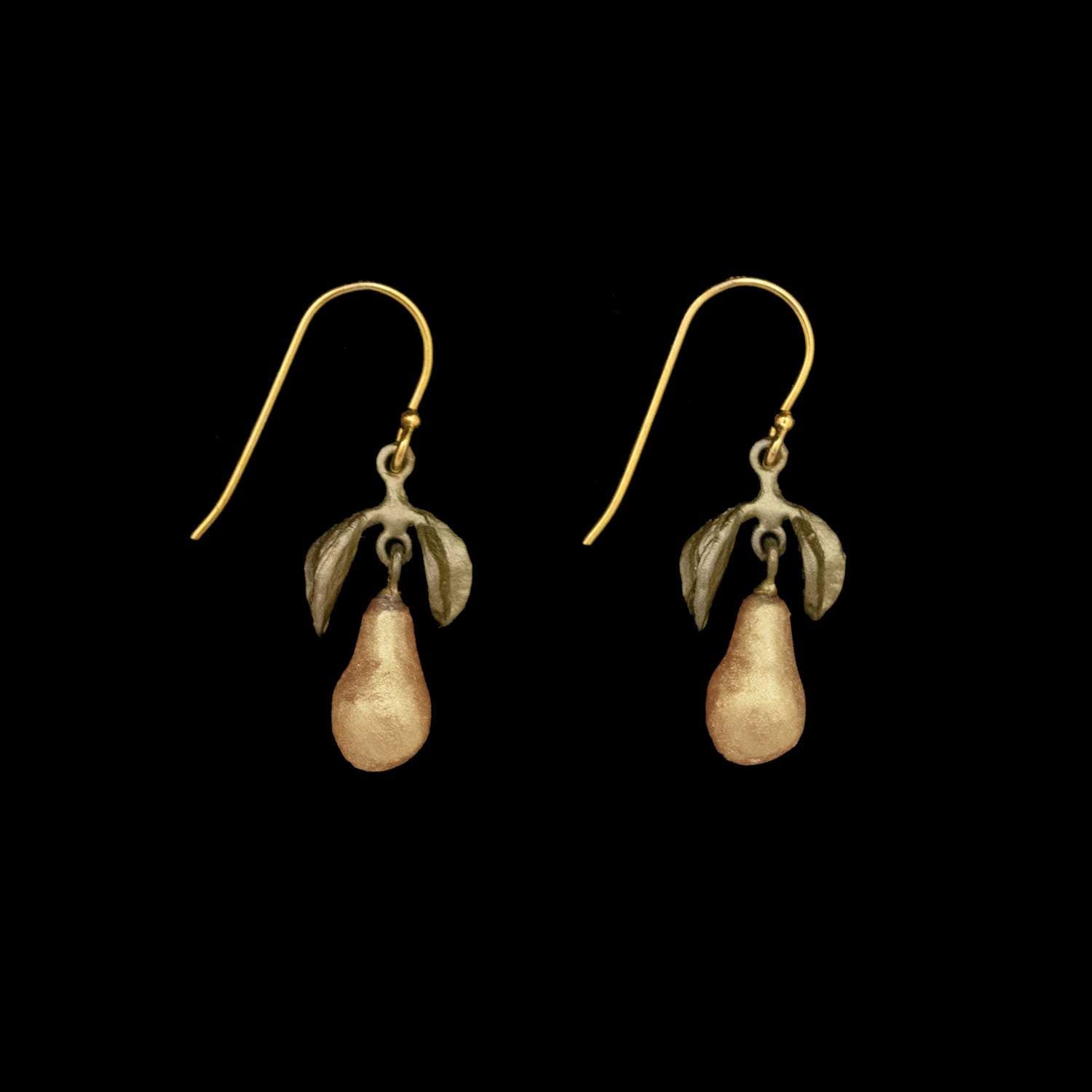 Image of the Michael Michaud Golden Pear Earrings - Wire on a black background