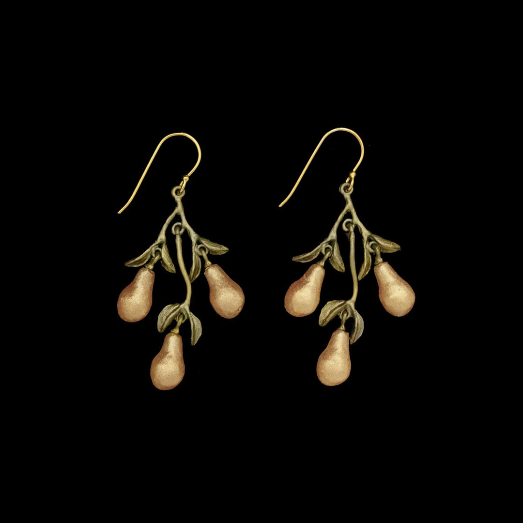 Image of the Michael Michaud Golden Pear Earrings - 3-Drop Wire on a black background