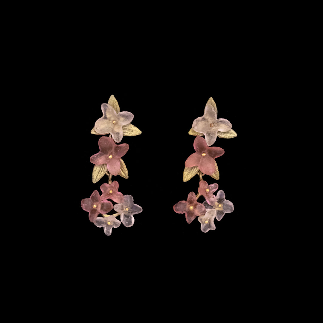 Image of the Michael Michaud Pink Hydrangea Earrings - Statement on a black background