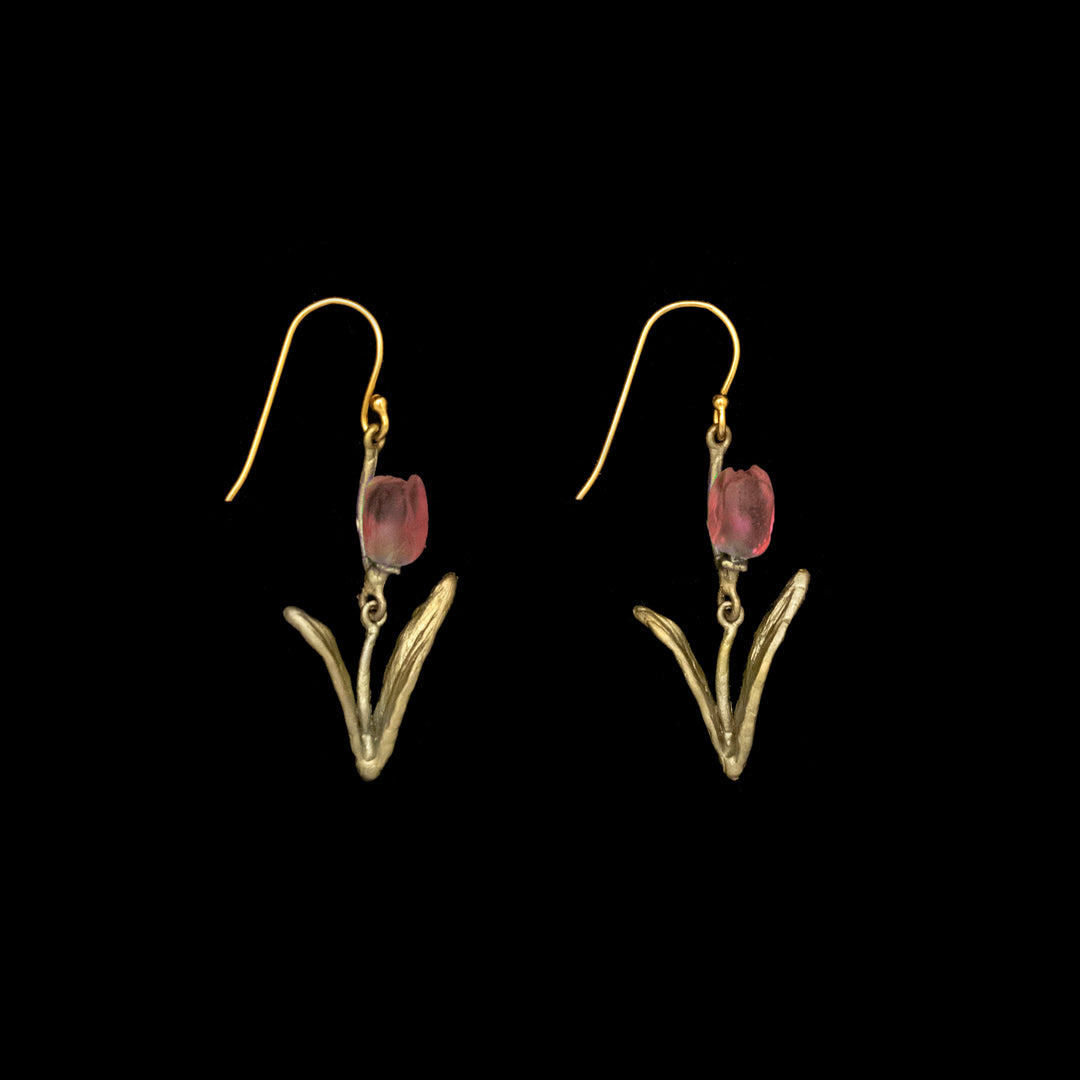 Image of the Michael Michaud Tulip Earrings - Wire (Pink) on a black background