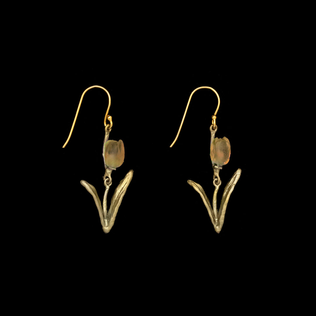Image of the Michael Michaud Tulip Earrings - Wire (Yellow) on a black background