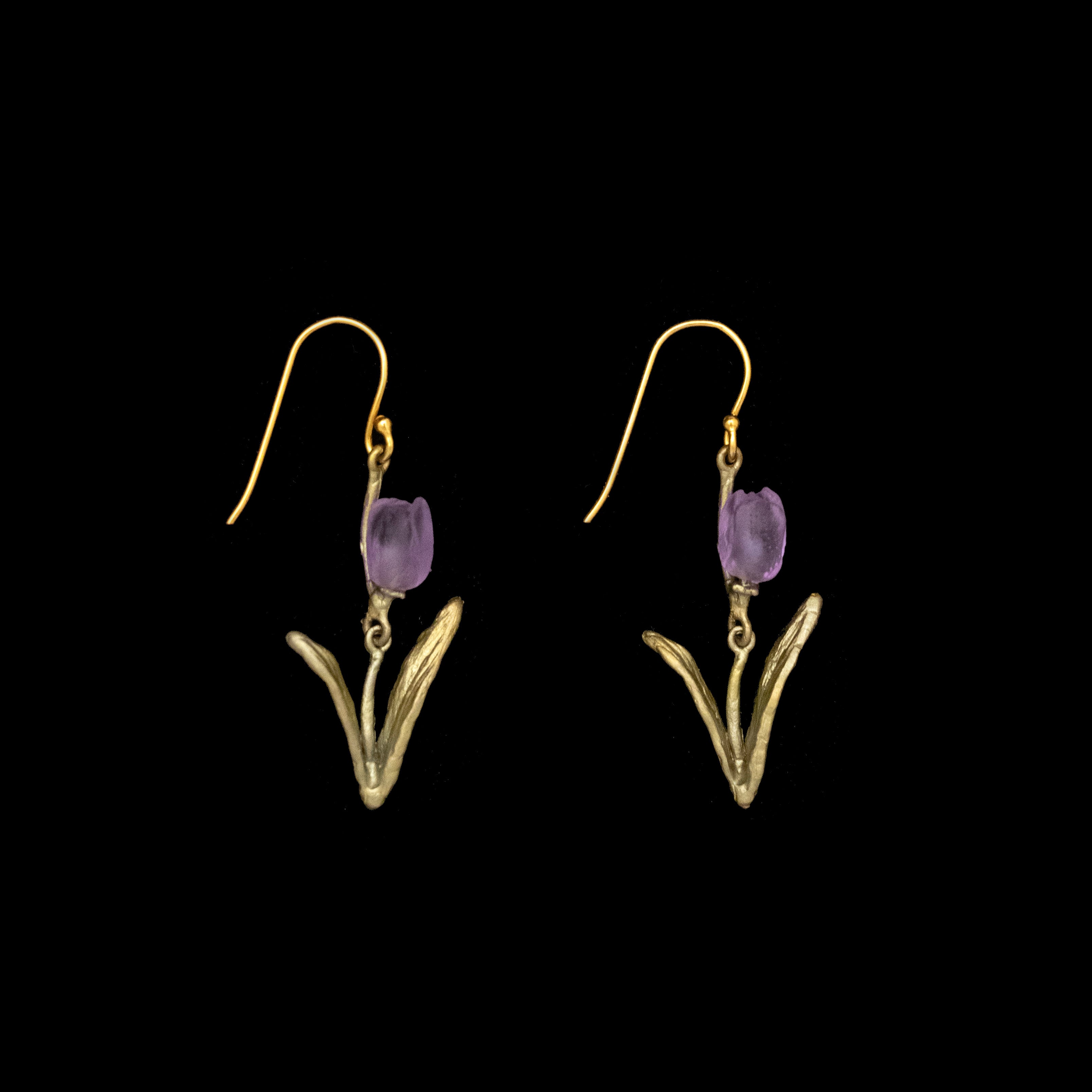 Image of the Michael Michaud Tulip Earrings - Wire (Purple) on a black background