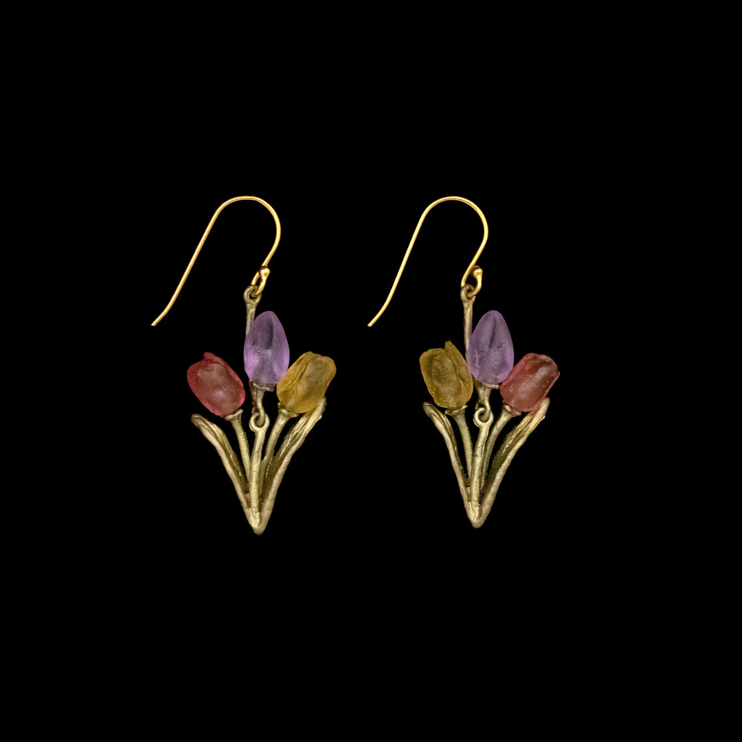 Image of the Michael Michaud Tulip Earrings - Bouquet Wire on a black background