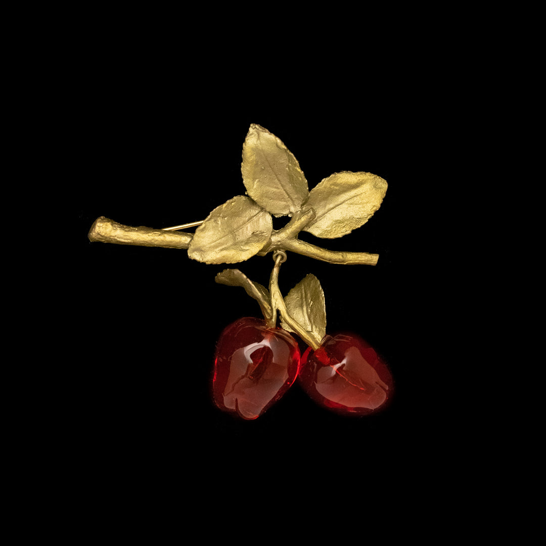 Image of the Michael Michaud Delicious Apple Brooch on a black background