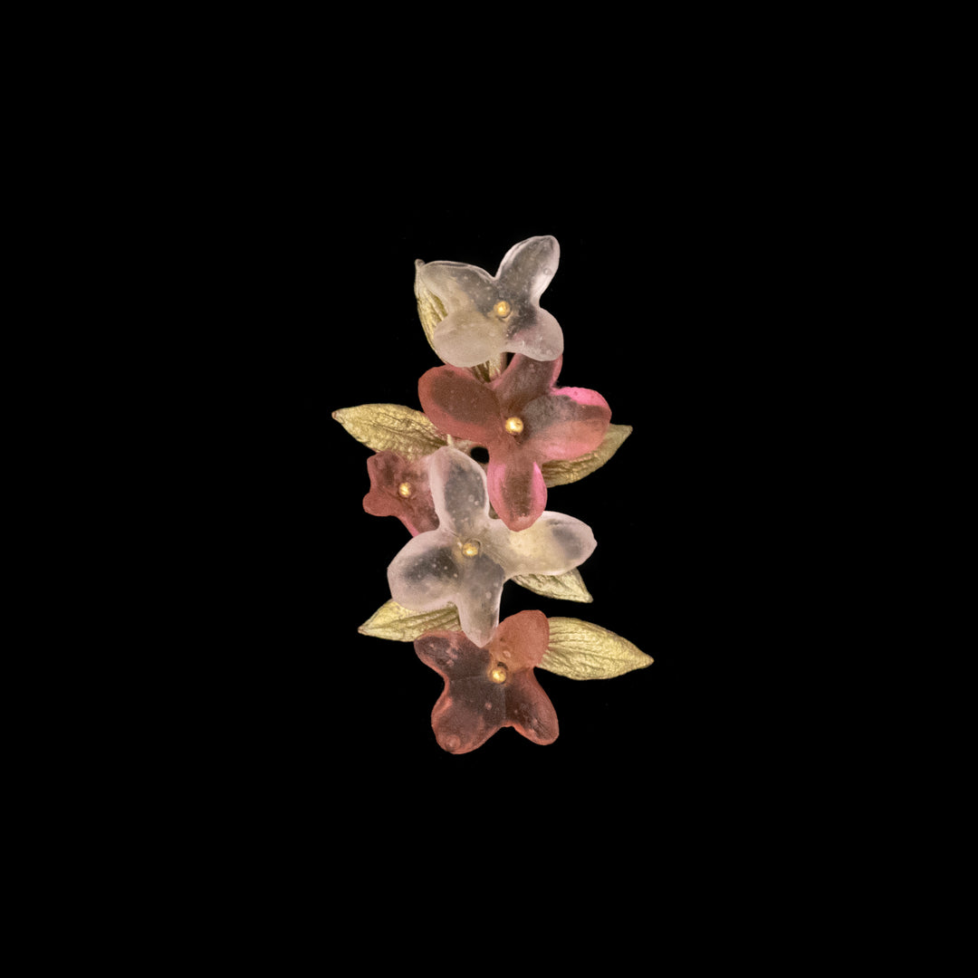Image of the Michael Michaud Pink Hydrangea Stick Pin on a black background