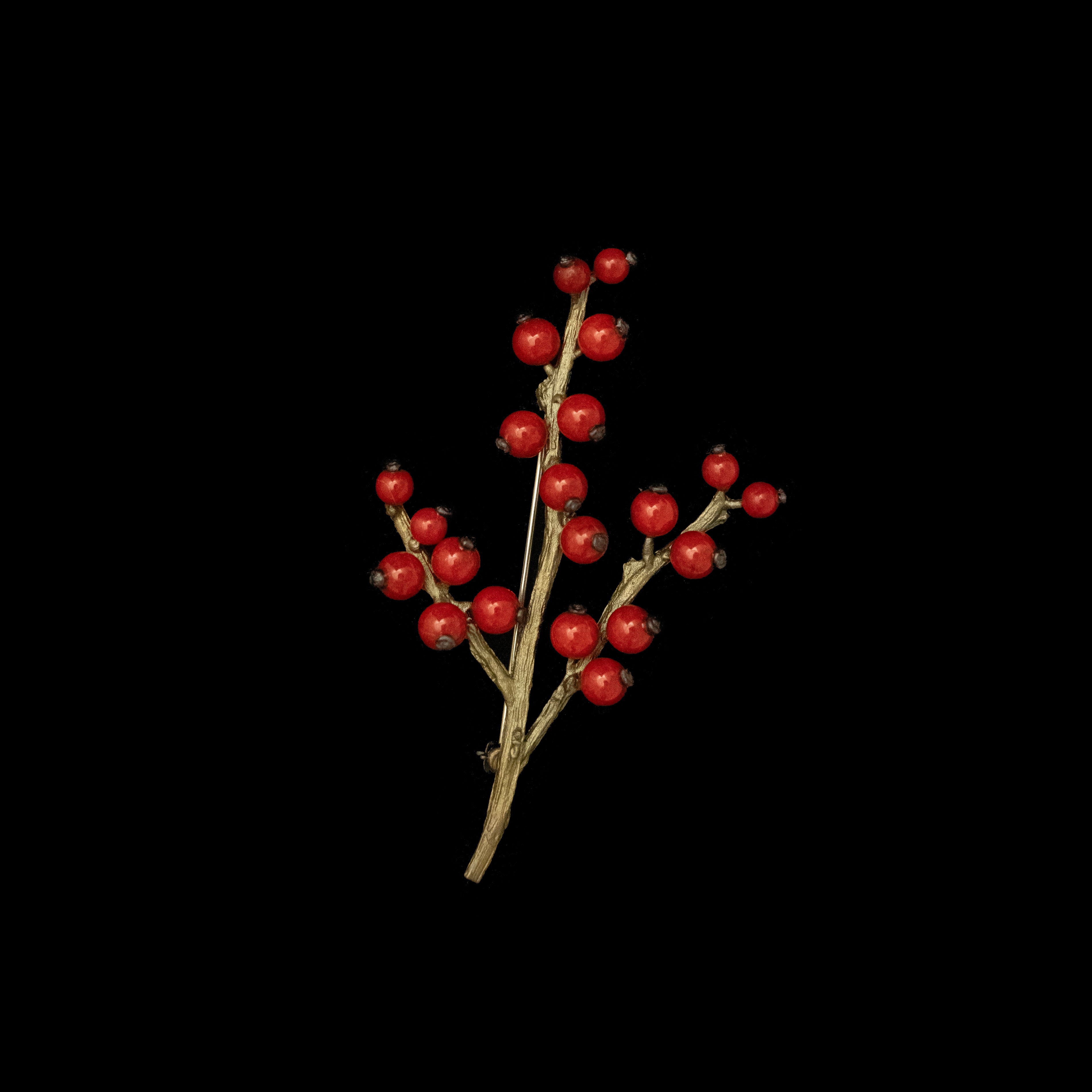Image of the Michael Michaud Winterberry Brooch on a black background