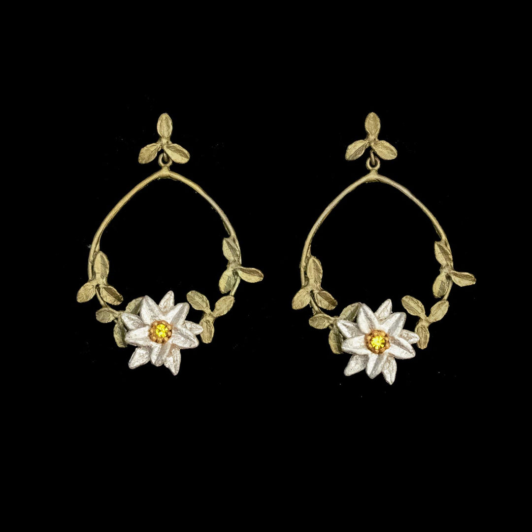 Image of the Michael Michaud Edelweiss Earrings - Maria Wreath Post on a black background