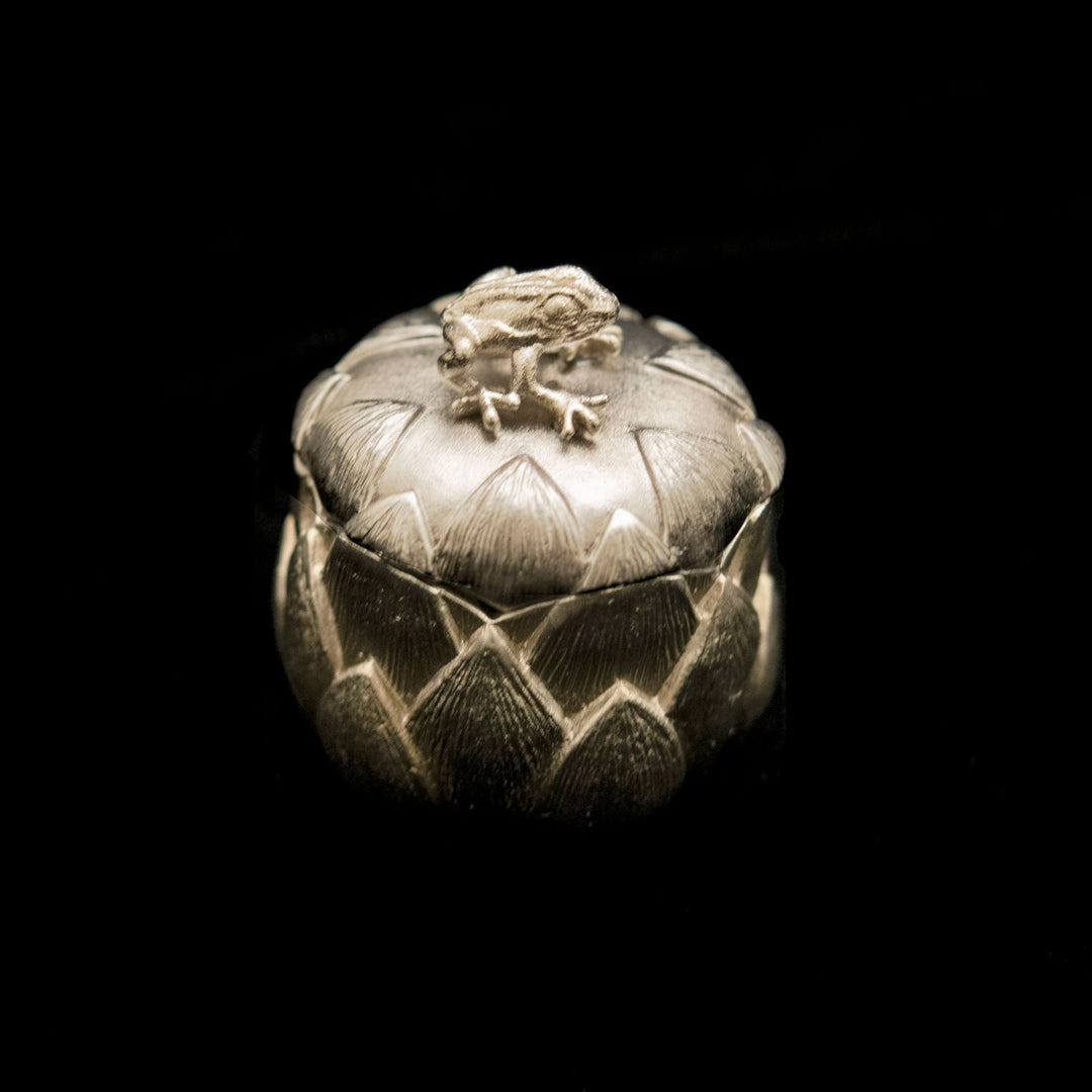 Image of the Michael Michaud Lotus Frog Box on a black background