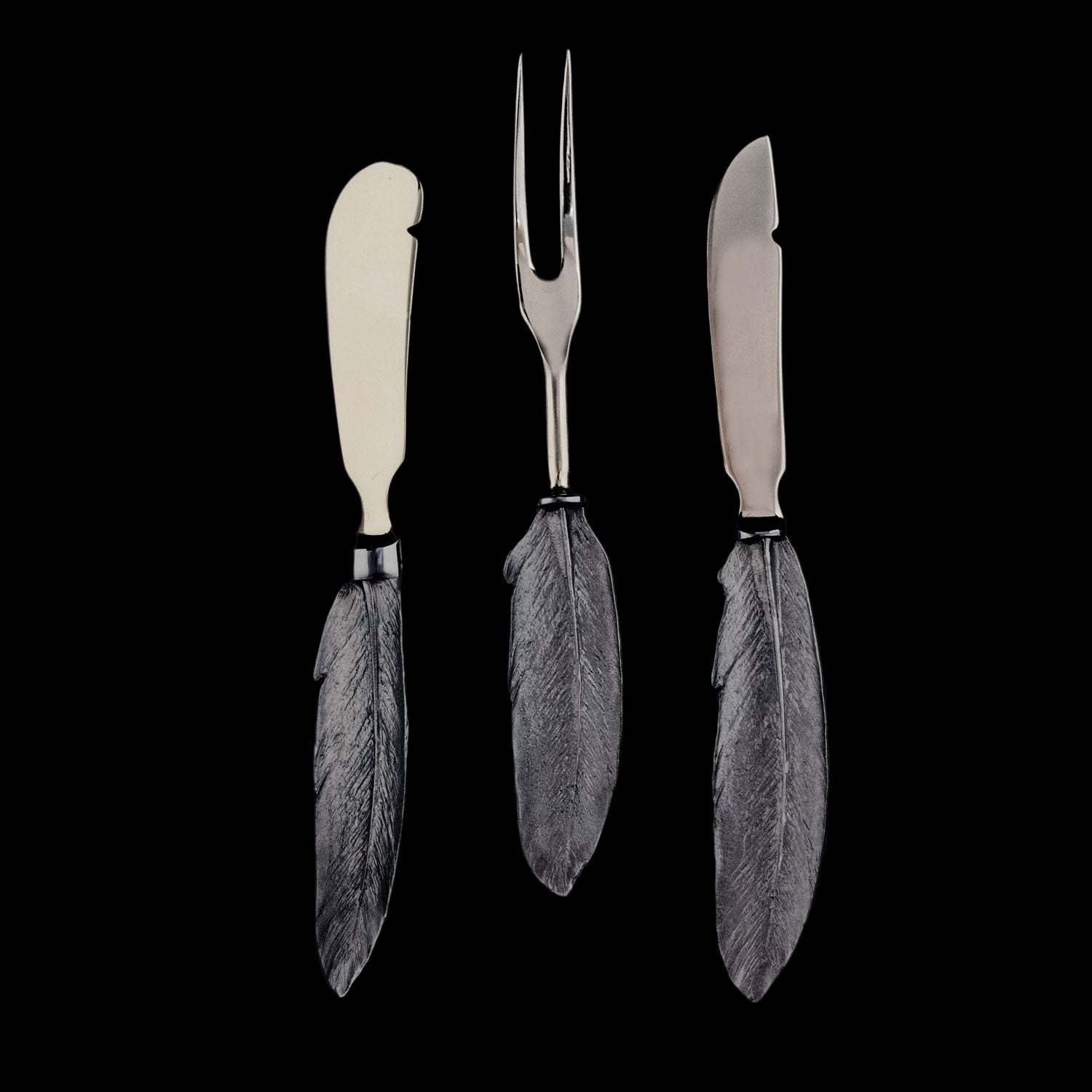 Image of the Michael Michaud Feather 3 Piece Hostess Set on a black background