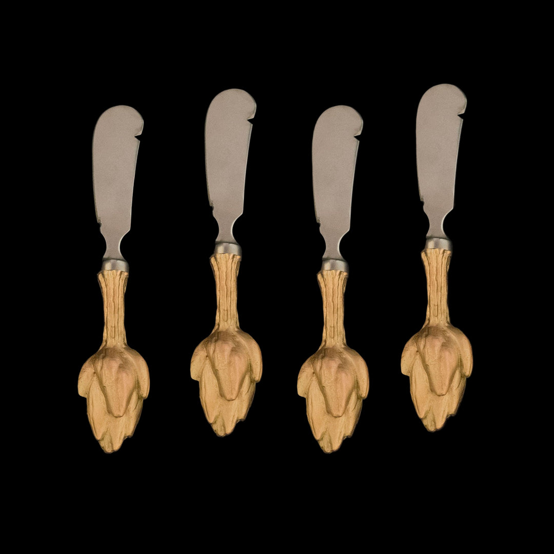 Image of the Michael Michaud Artichoke 4 Piece Spreader Set on a black background