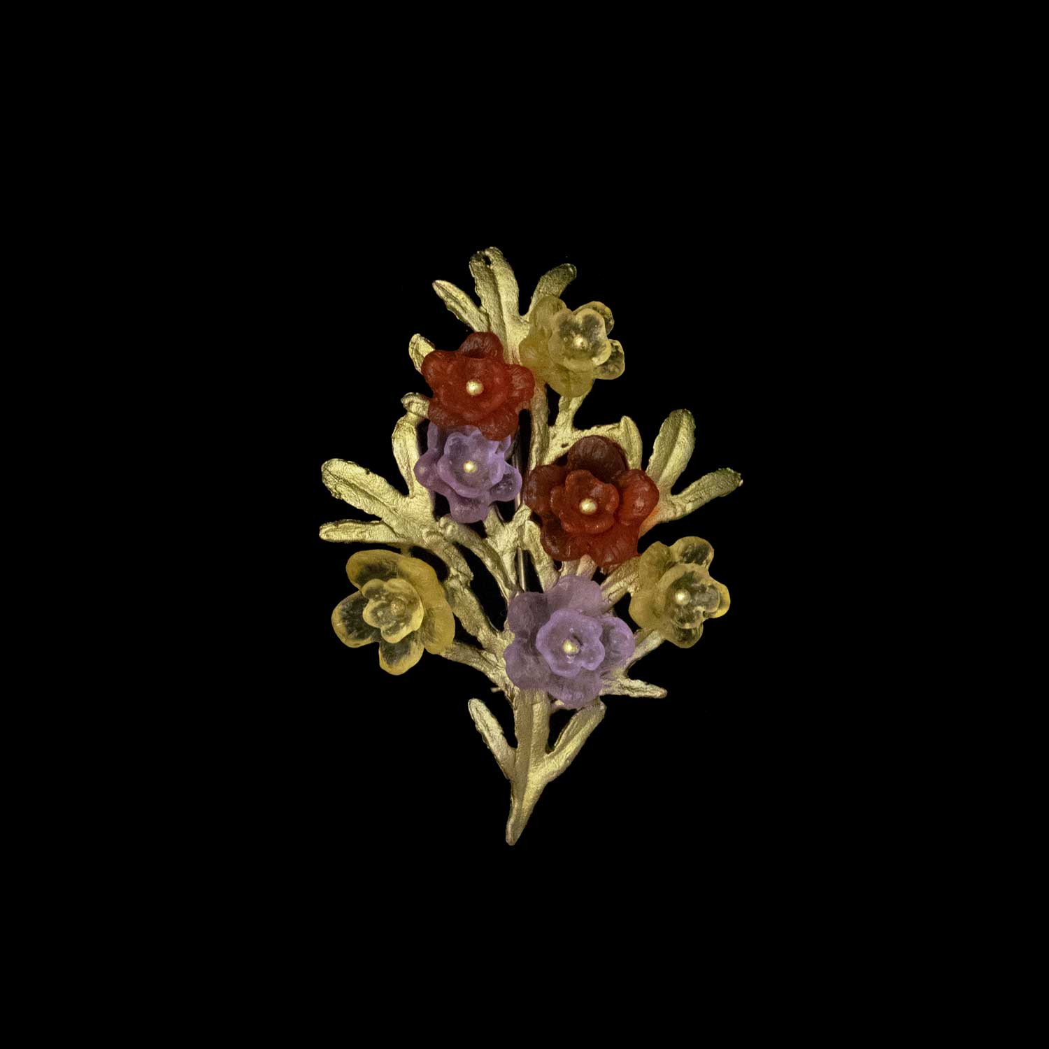 Image of the Michael Michaud Mums Brooch on a black background