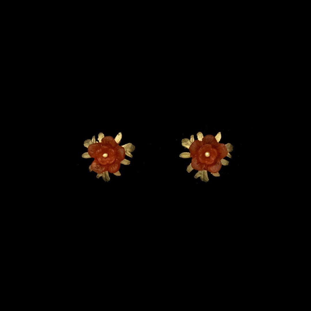 Image of the Michael Michaud Mums Earrings - Stud Scarlet on a black background