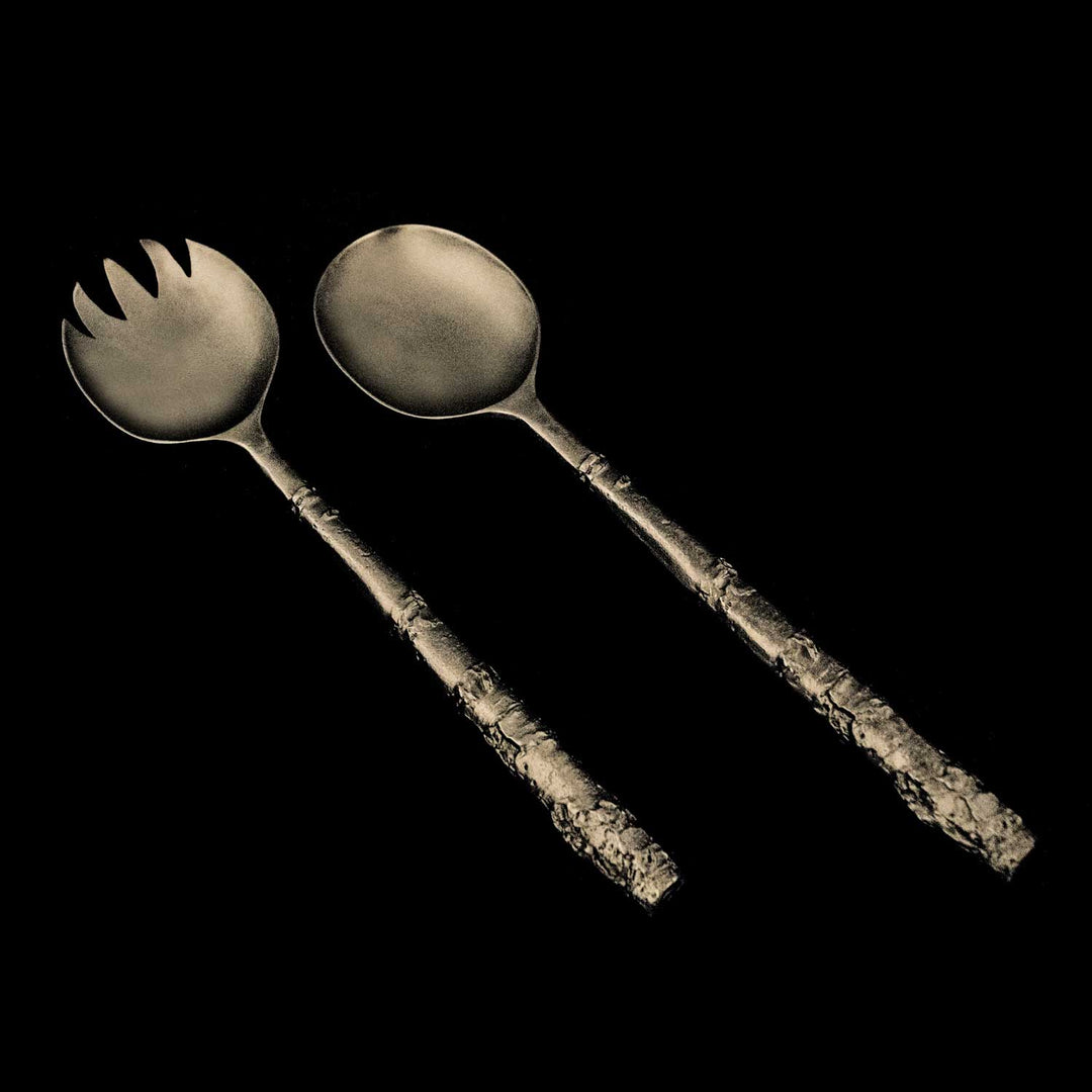 Image of the Michael Michaud Birch Bark Serving Set on a black background