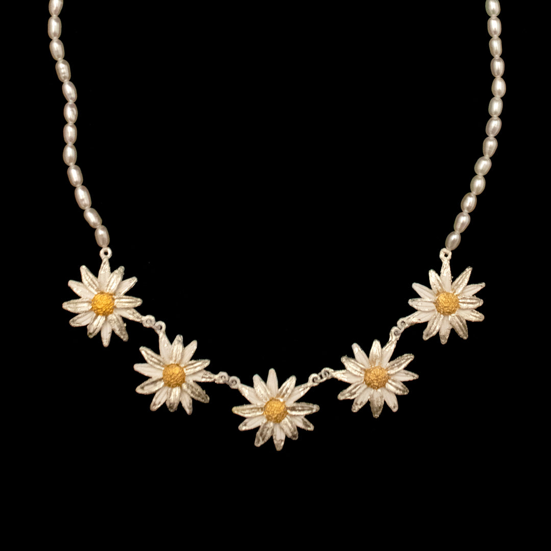 Image of the Michael Michaud Daisy Necklace on Pearl - Web Exclusive on a black background