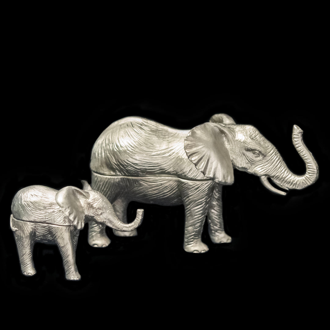 Image of the Michael Michaud Mother & Baby African Elephant Box - Set of 2 Boxes on a black background