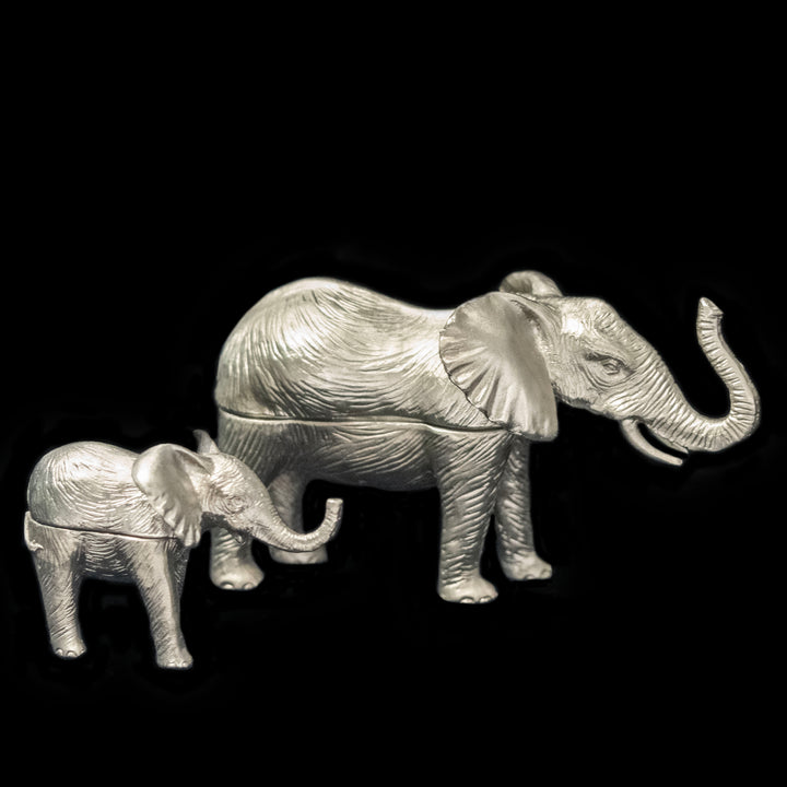 Image of the Michael Michaud Mother & Baby African Elephant Box - Set of 2 Boxes on a black background