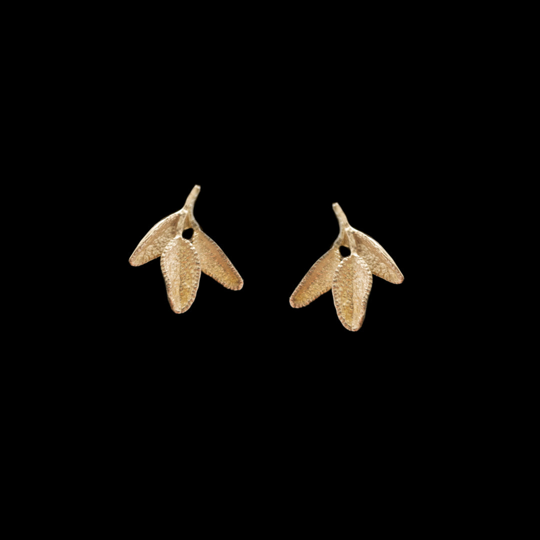 Image of the Michael Michaud Fine Petite Herb - Sage Silver Post Earring on a black background