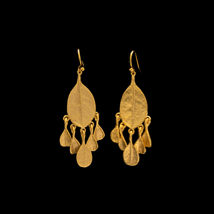 Image of the Michael Michaud Fine Bahamian Bay Leaf Earrings on a black background