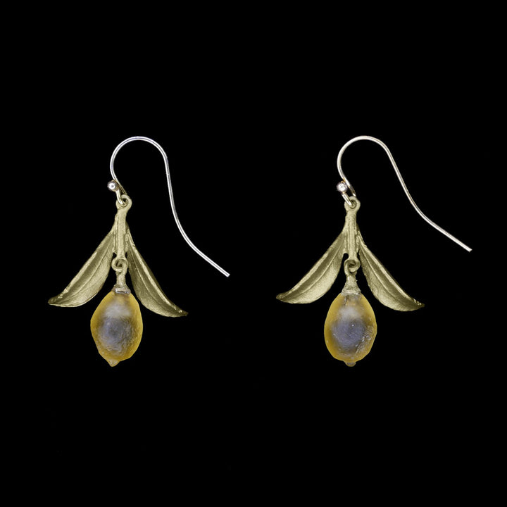Image of the Michael Michaud Lemon Drop Earrings - Dangle Leaf Wire on a black background