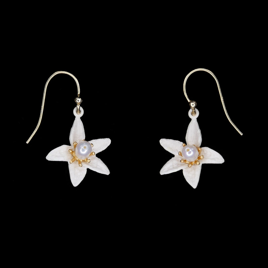Image of the Michael Michaud Orange Earrings - Flower Wire on a black background