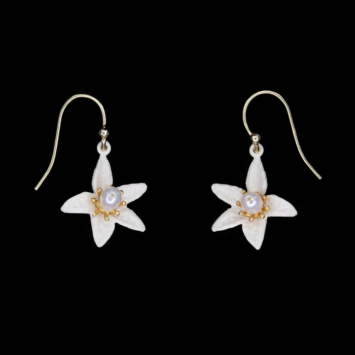 Image of the Michael Michaud Orange Earrings - Flower Wire on a black background