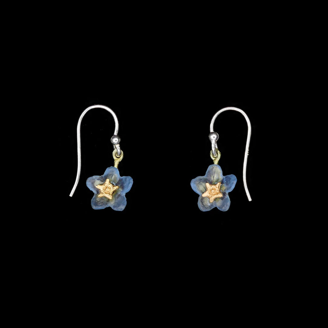 Image of the Michael Michaud Forget Me Not Earrings - Single Flower Wire on a black background