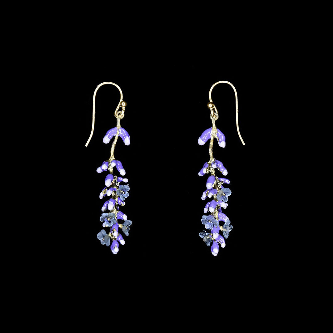 Image of the Michael Michaud Lavender Earrings - Wire on a black background