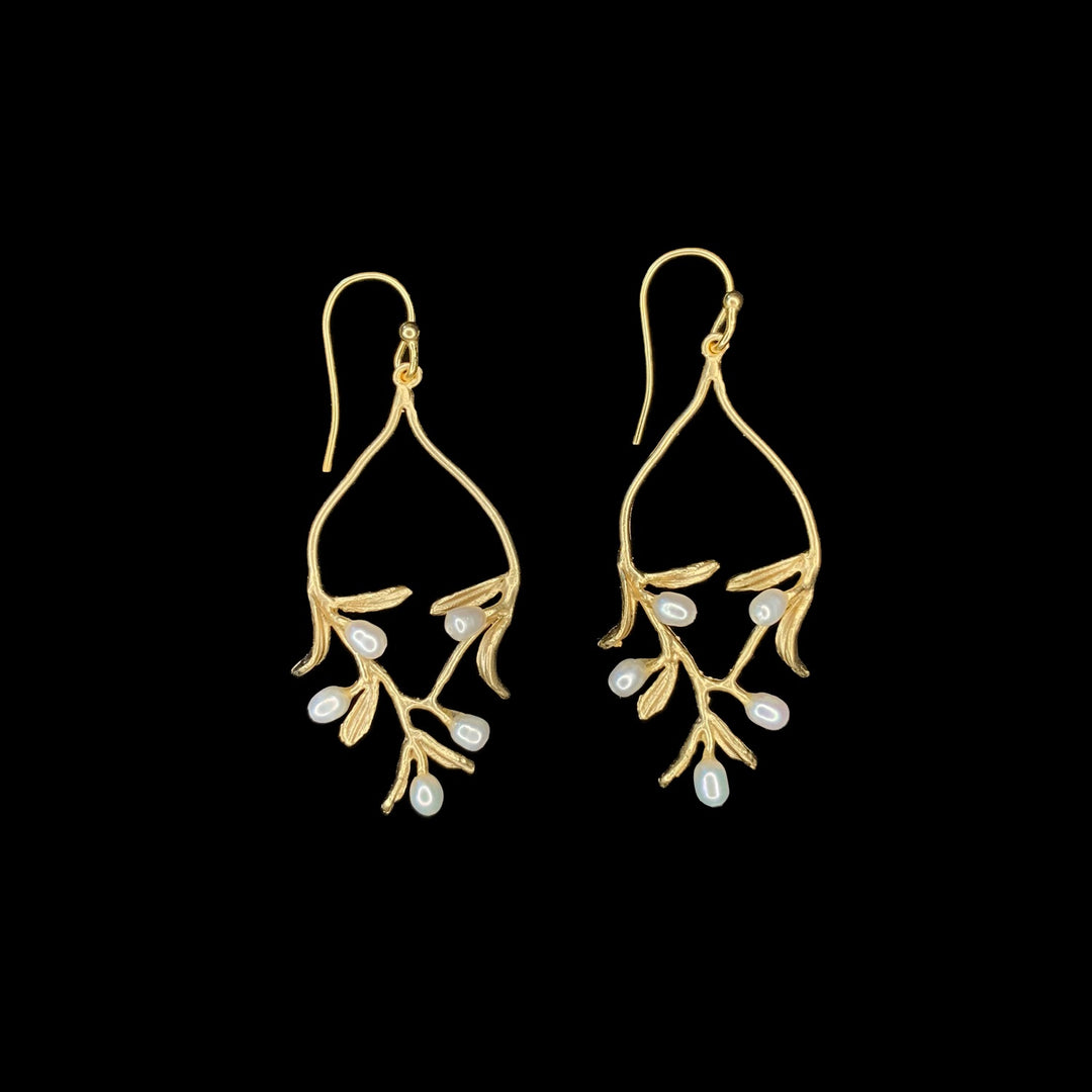 Image of the Michael Michaud Fine Night Willow Earrings - Wire Drop on a black background