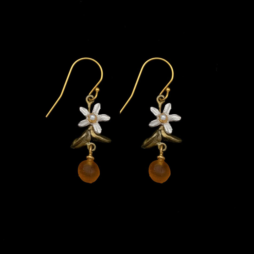 Image of the Michael Michaud Dainty Orange Earrings - Wire on a black background