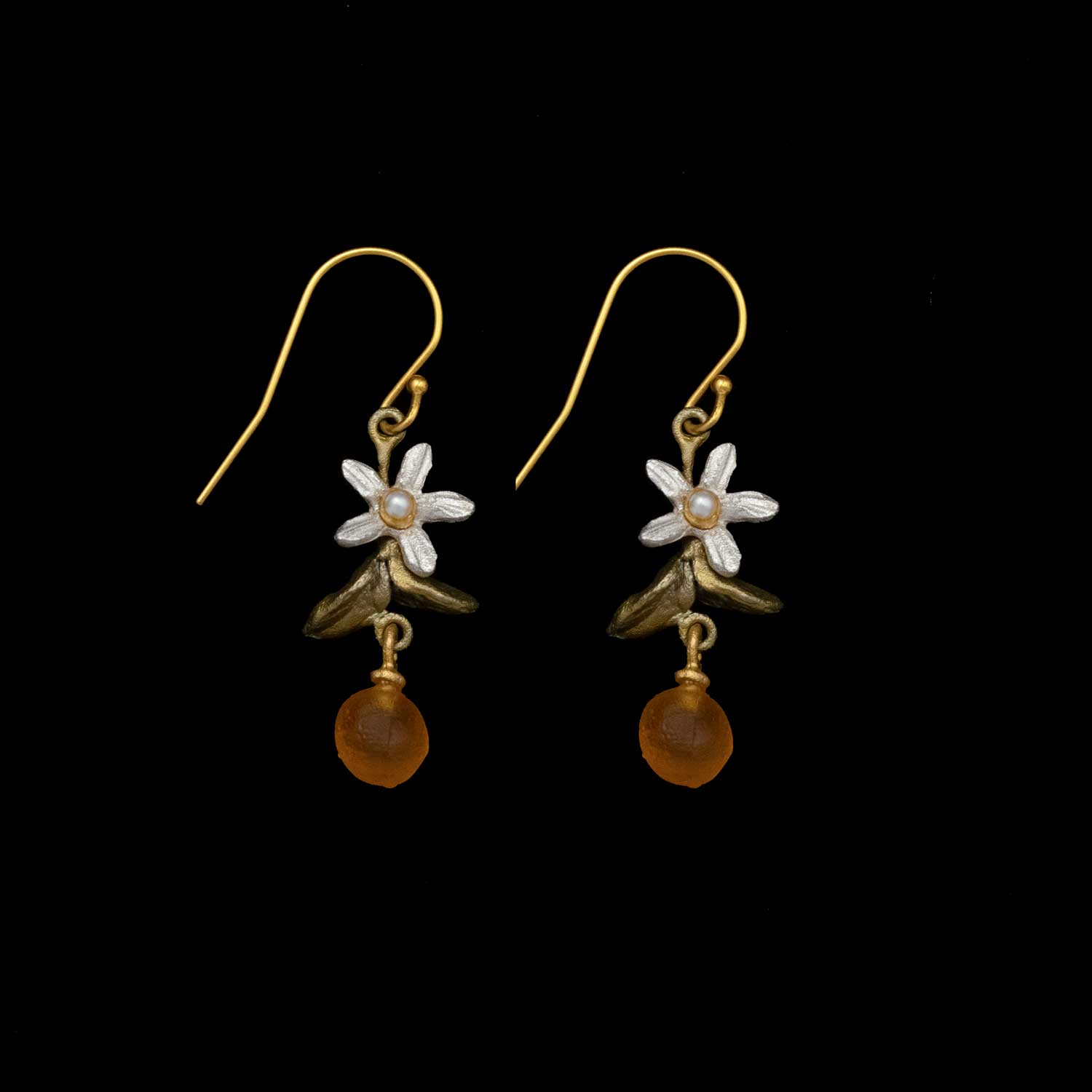 Image of the Michael Michaud Dainty Orange Earrings - Wire on a black background