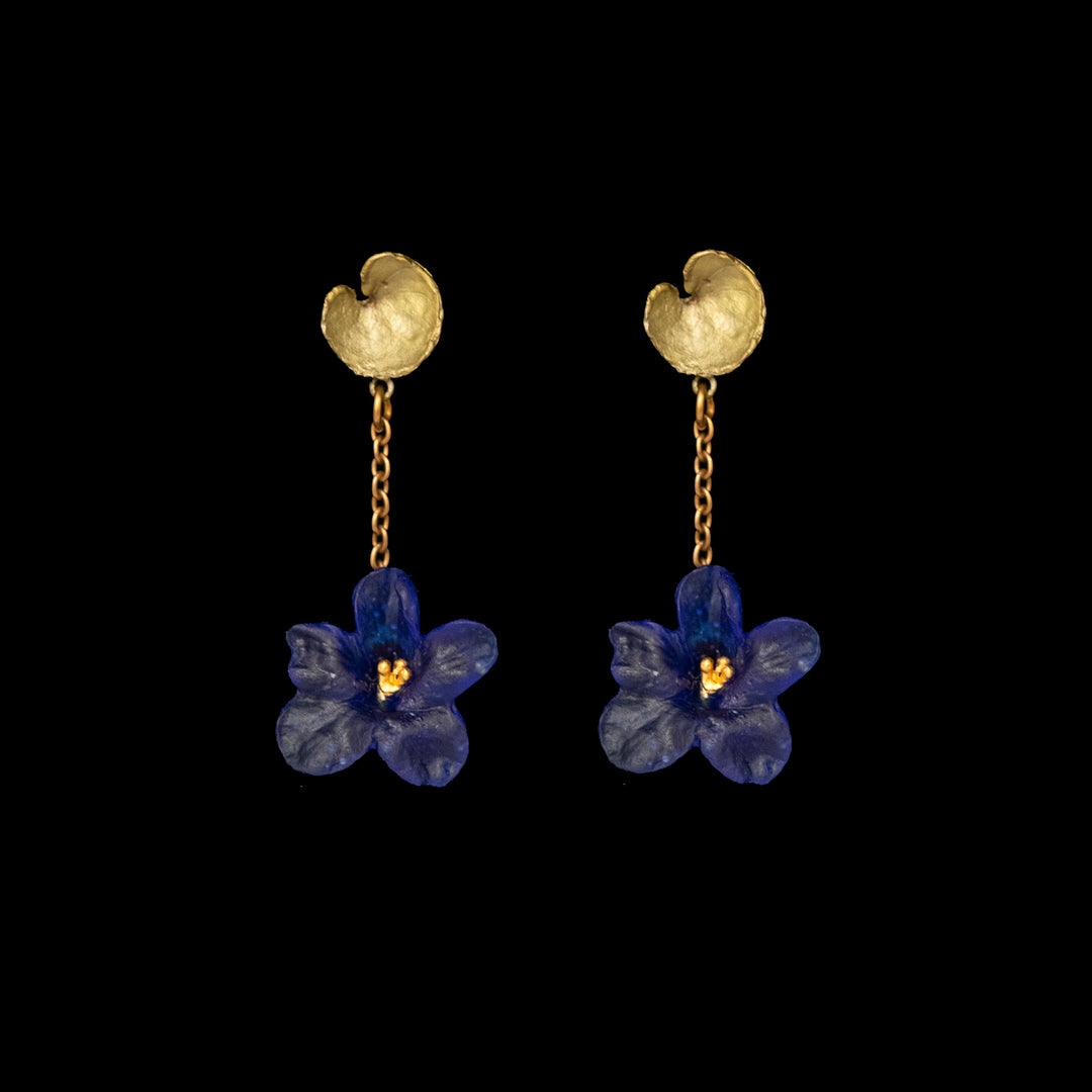 Image of the Michael Michaud Wild Violet Drop Post Earrings on a black background