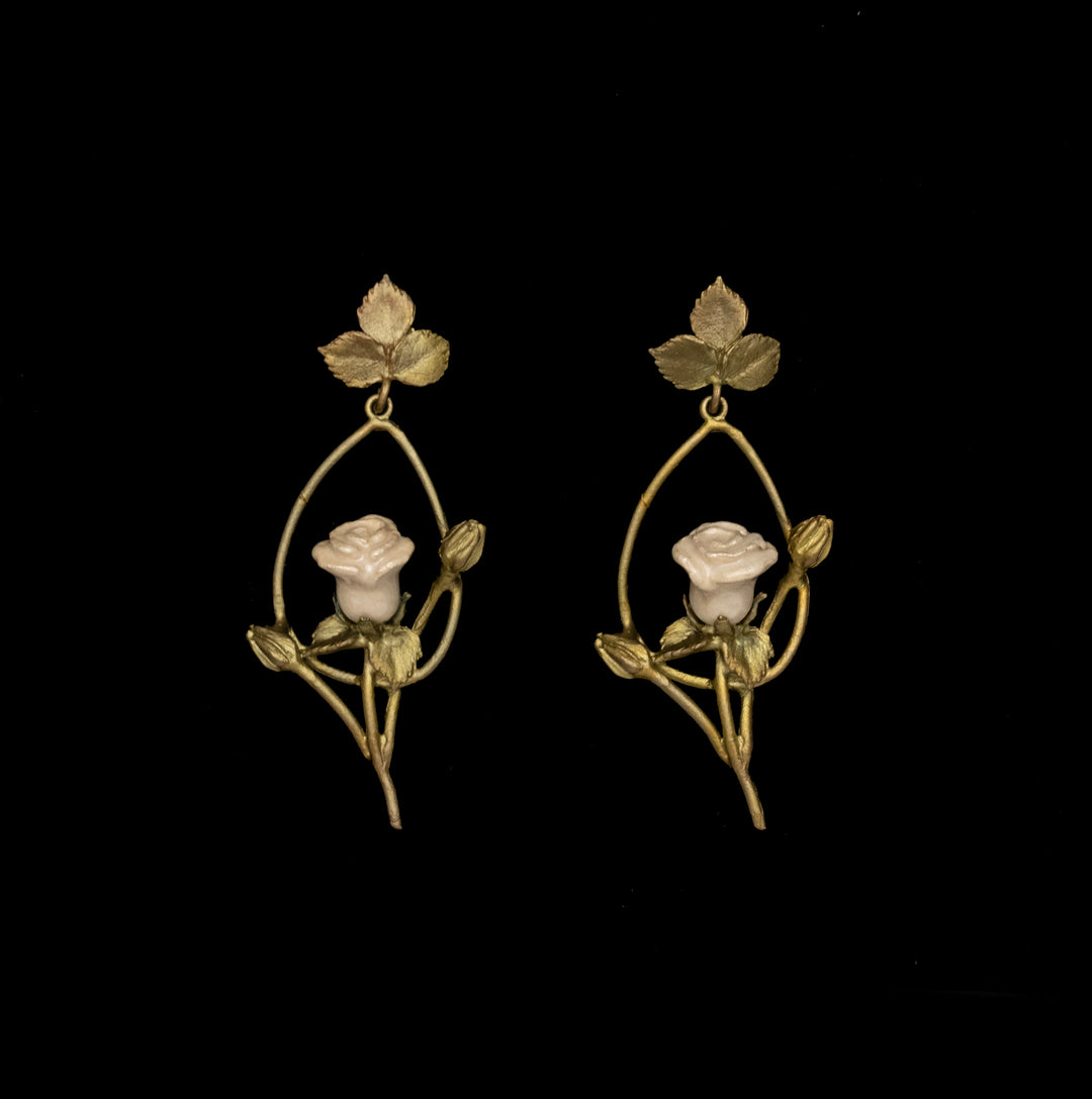 Image of the Michael Michaud Van Gogh White Rose Earrings - Oval Post - Web Exclusive on a black background