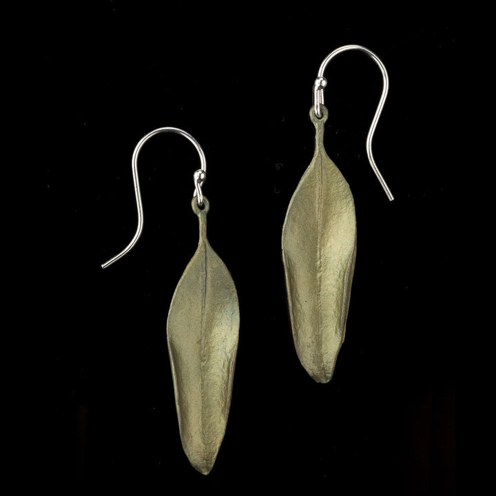 Image of the Michael Michaud Eucalyptus Wire Earrings on a black background