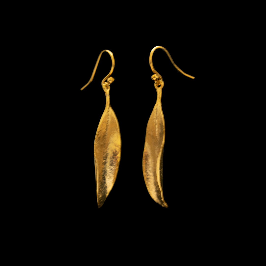Image of the Michael Michaud Fine Eucalyptus Wire Earrings on a black background
