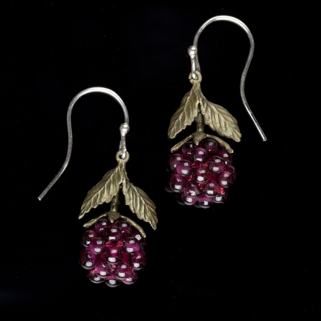 Image of the Michael Michaud Raspberry Earrings - Wire Drop on a black background