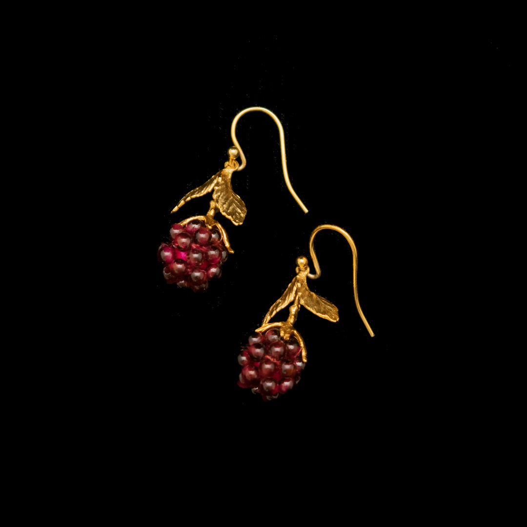 Image of the Michael Michaud Fine Raspberry Earrings on a black background