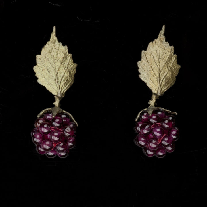 Image of the Michael Michaud Raspberry Earrings - Post Leaf on a black background