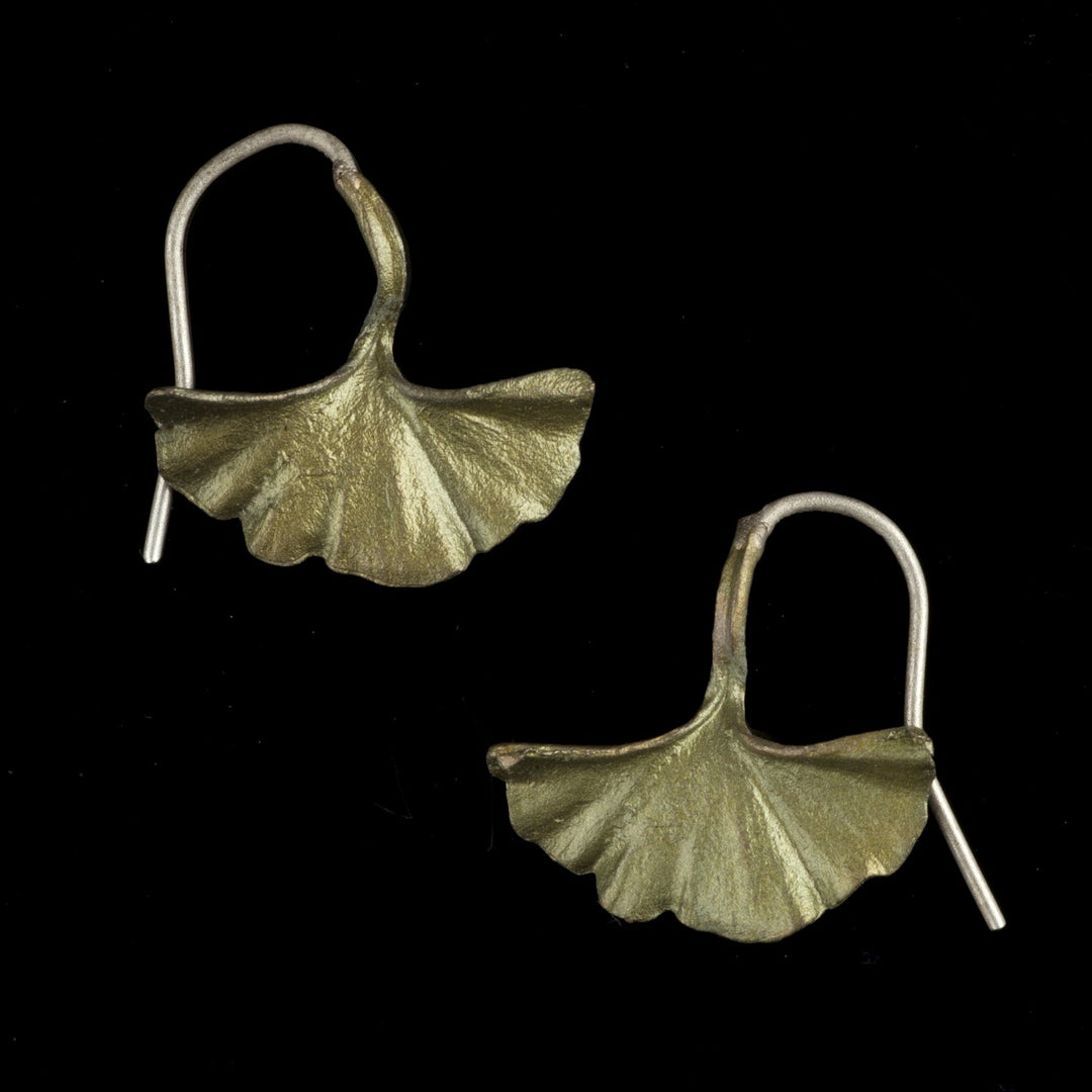 Image of the Michael Michaud Ginkgo Earrings - Single Leaf on a black background