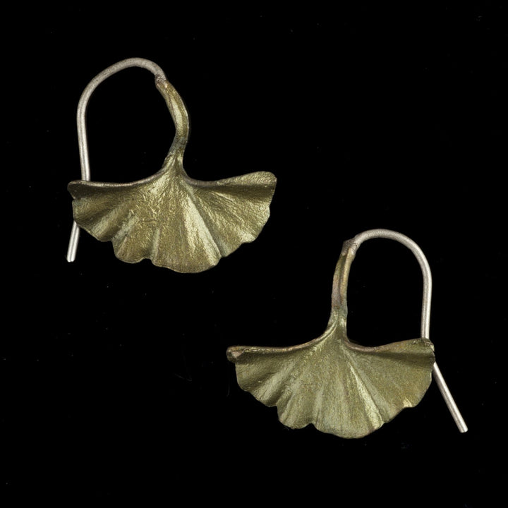 Image of the Michael Michaud Ginkgo Earrings - Single Leaf on a black background