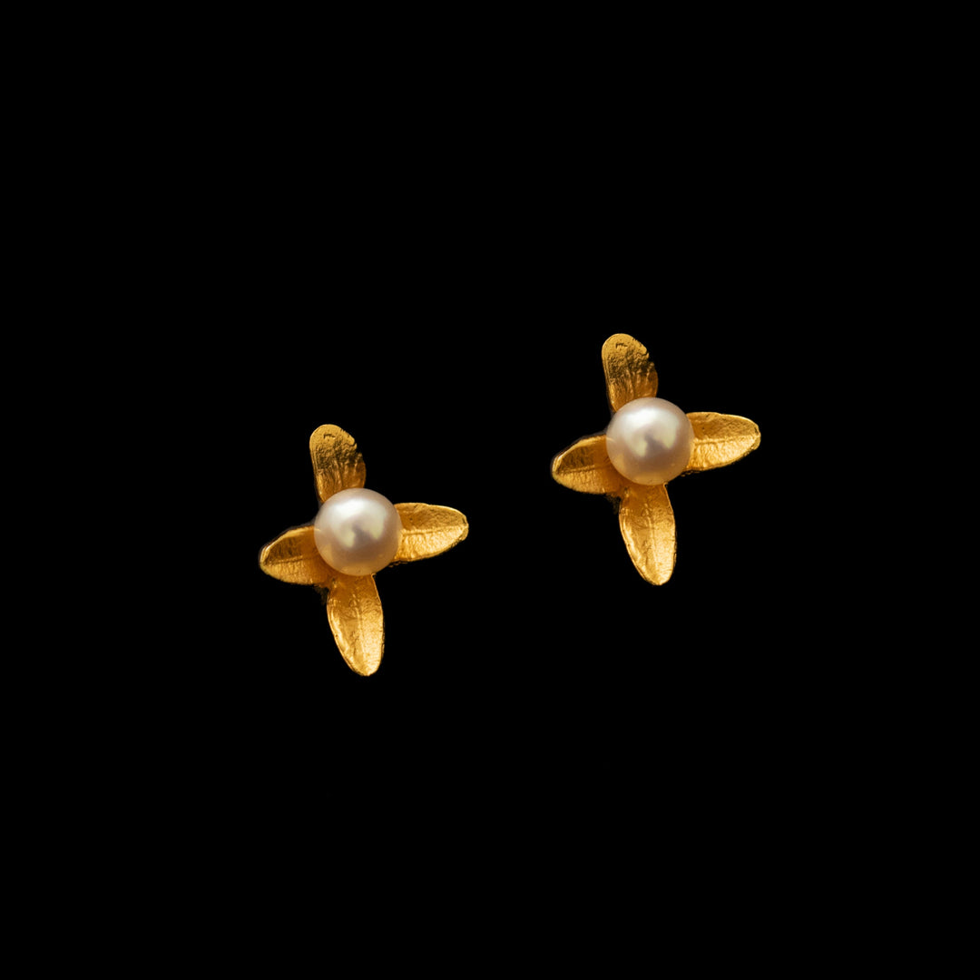 Image of the Michael Michaud Fine Boxwood Post Earrings on a black background