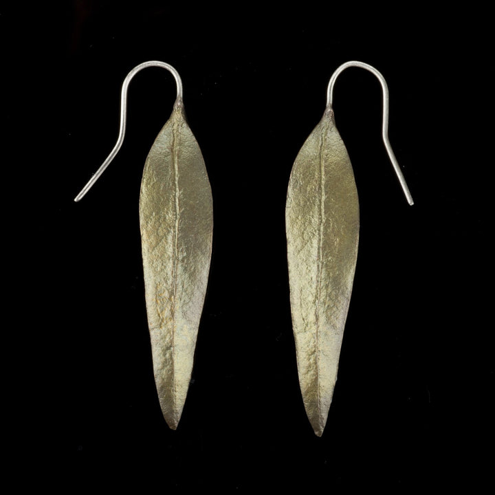 Image of the Michael Michaud Eucalyptus Earrings - Long Leaf on a black background