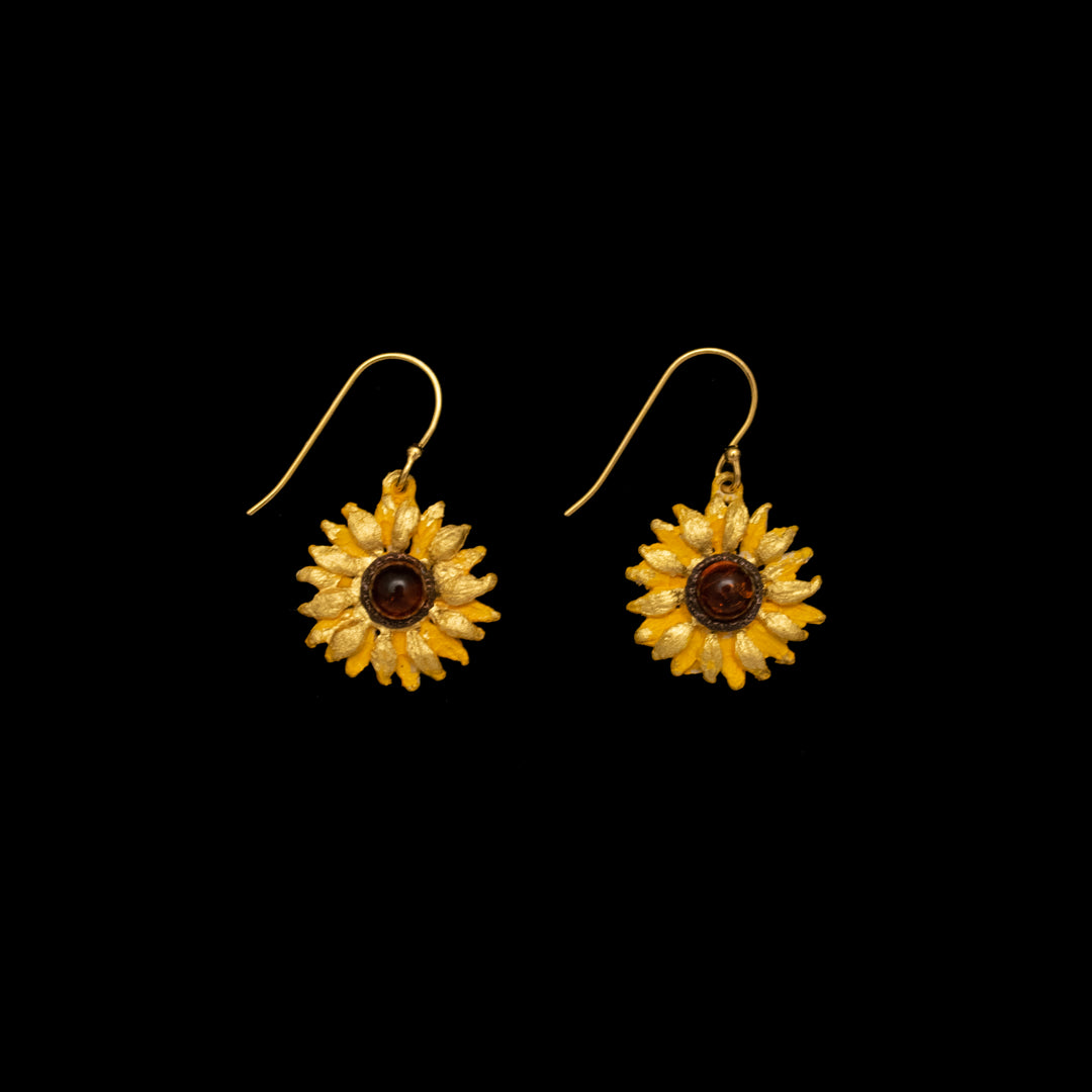 Image of the Michael Michaud Van Gogh Sunflower Wire Earrings - Web Exclusive on a black background