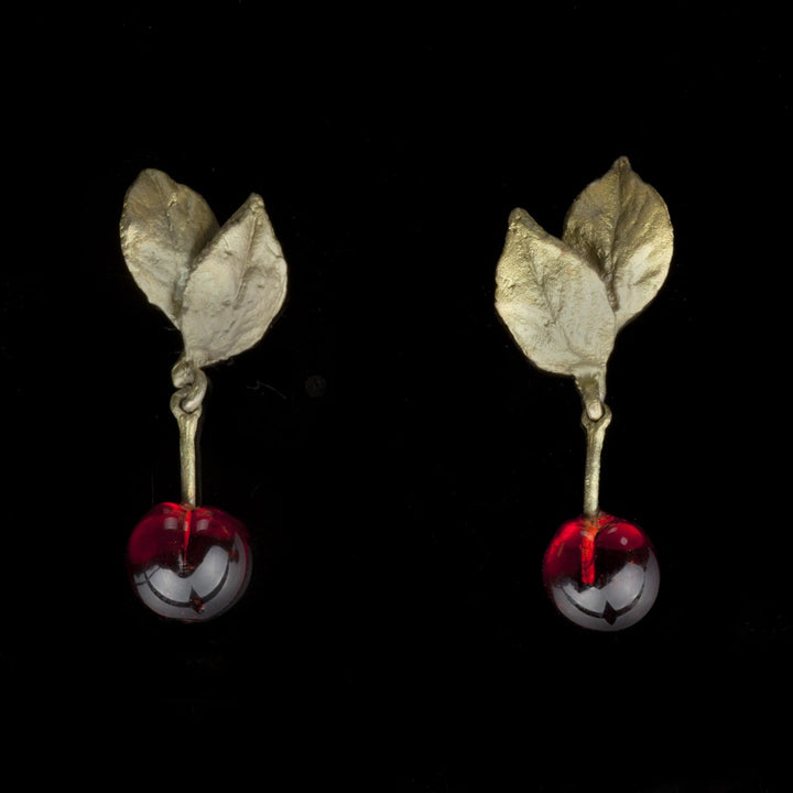 Image of the Michael Michaud Morello Cherry Earrings on a black background