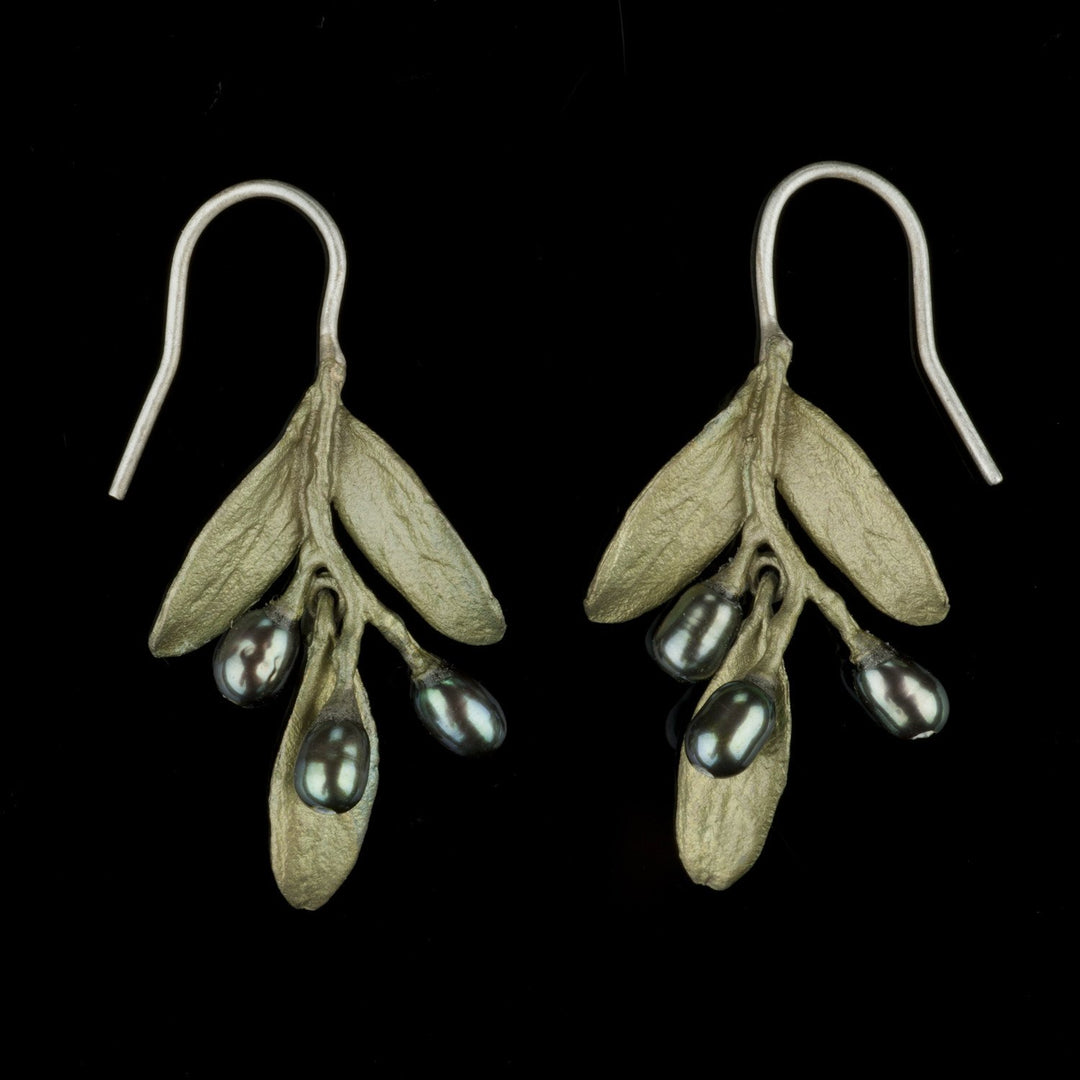 Image of the Michael Michaud Olive Earrings - Wire Drop on a black background