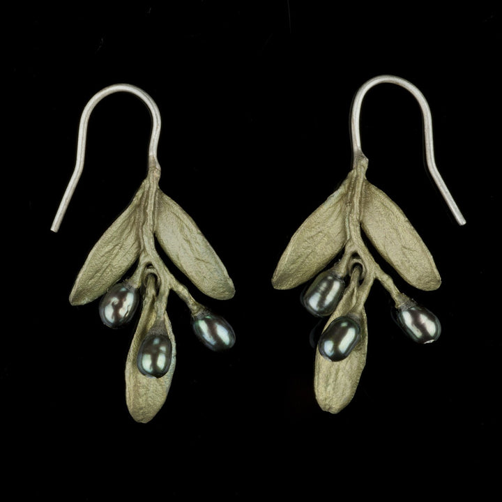 Image of the Michael Michaud Olive Earrings - Wire Drop on a black background