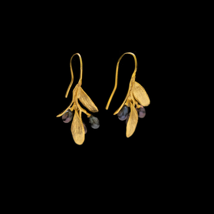 Image of the Michael Michaud Fine Olive Wire Gold Earrings on a black background