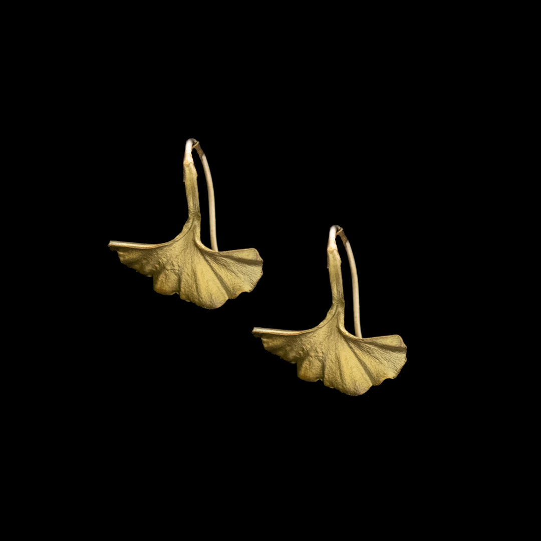 Image of the Michael Michaud Ginkgo Large Wire Earrings on a black background