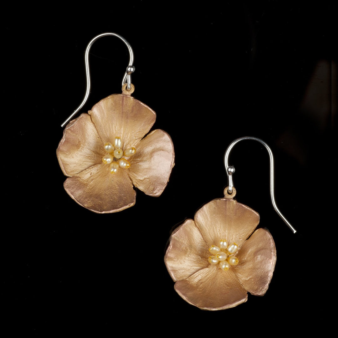 Image of the Michael Michaud California Poppy Earrings - Large Flower on a black background