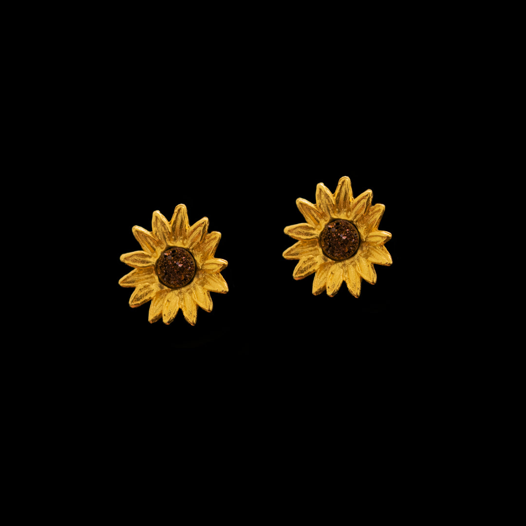 Image of the Michael Michaud Fine Sunflower Earrings - Petite Post on a black background