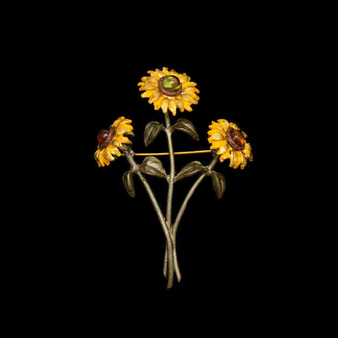 Image of the Michael Michaud Van Gogh Sunflower Brooch - Web Exclusive on a black background